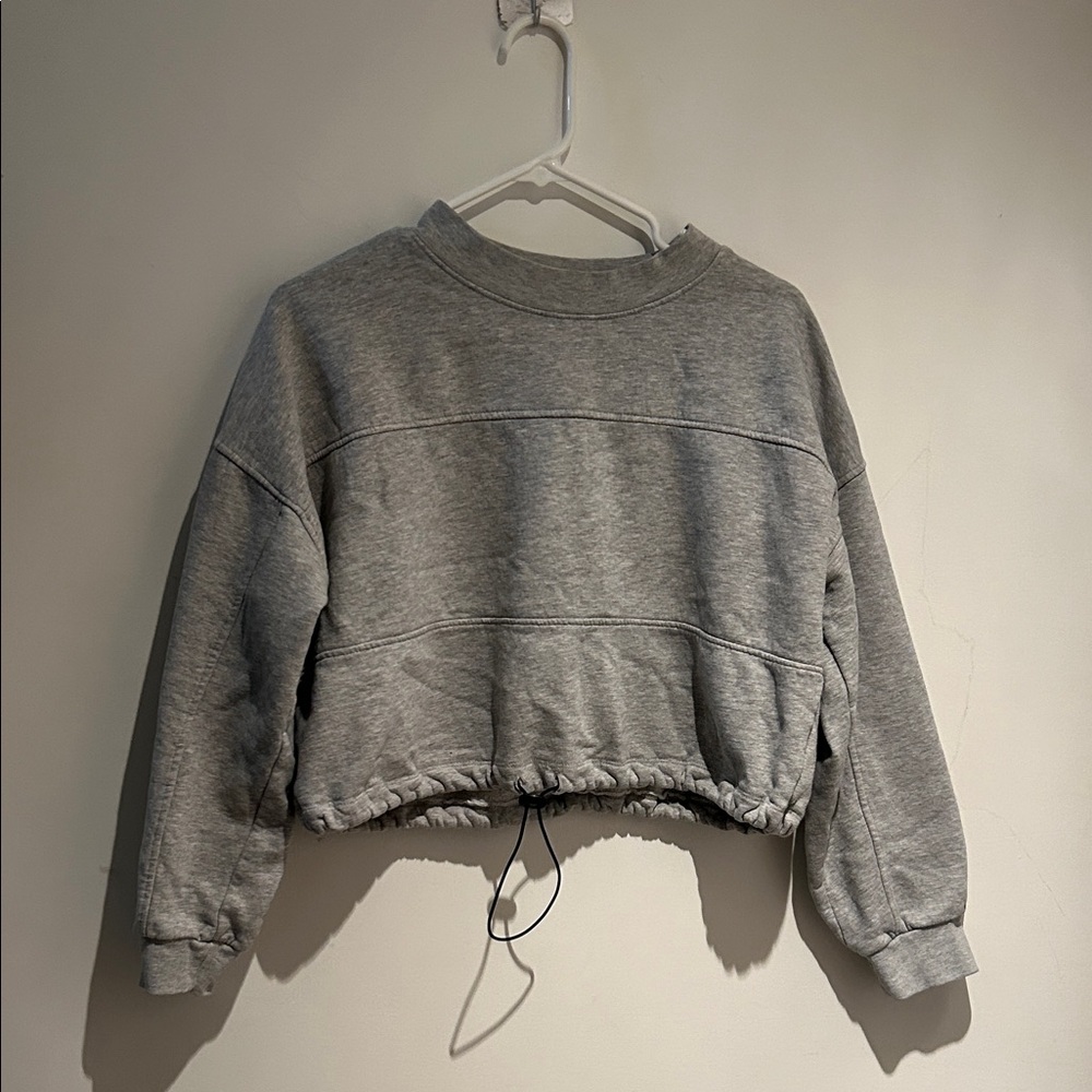 Cropped Gray Drawcord Sweatshirt - Women